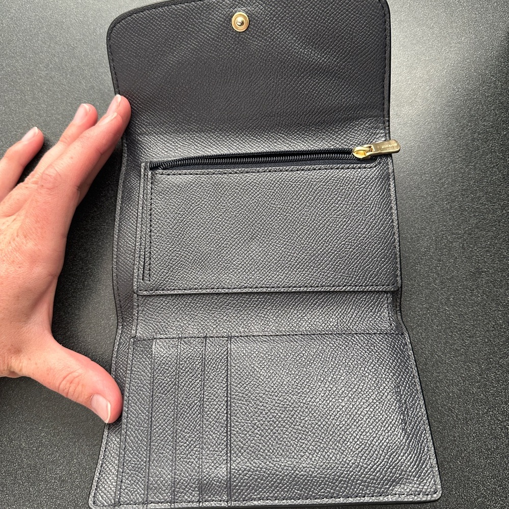 Coach Dark Blue Pebbled Leather Tri-Fold Wallet - Picture 4 of 11
